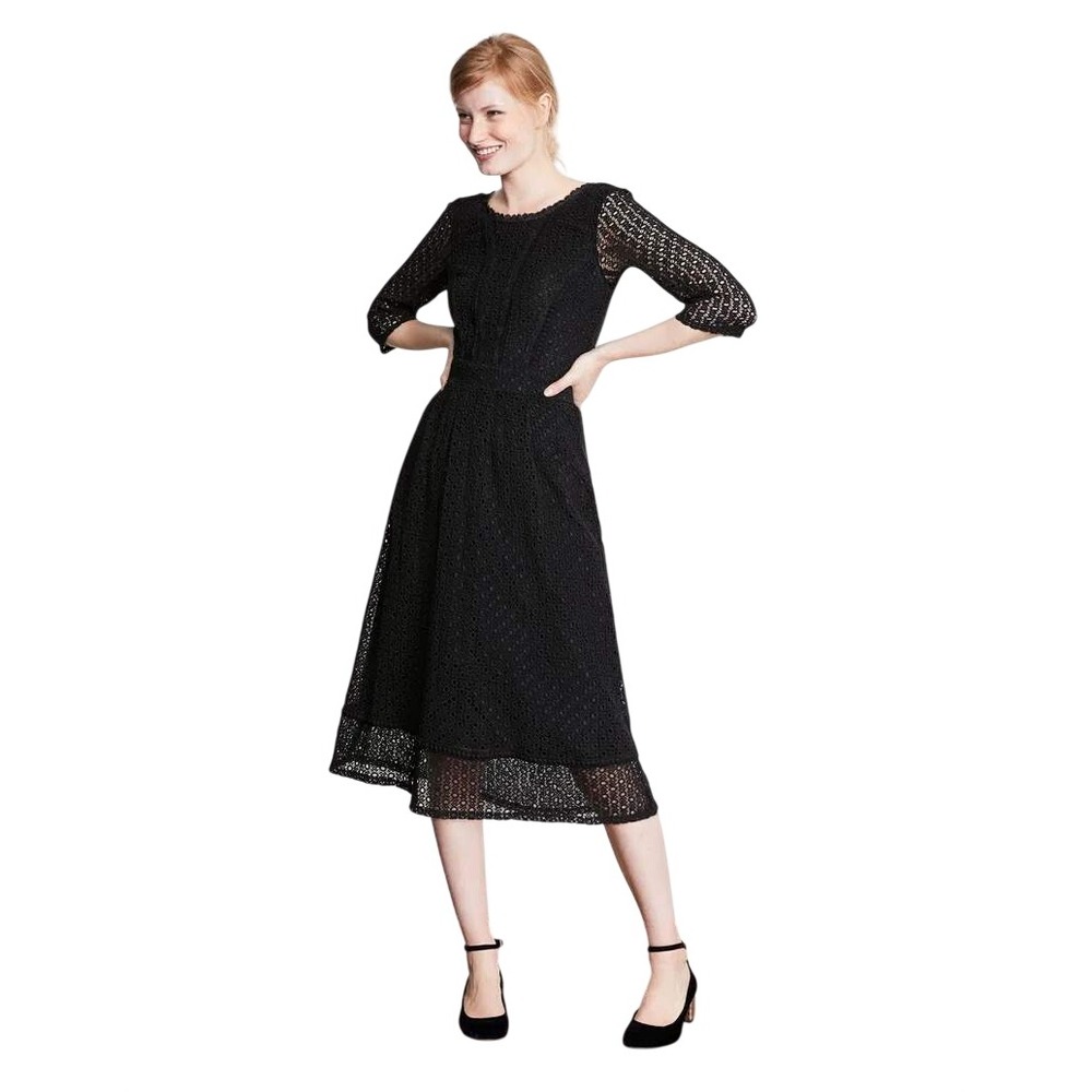 Boden Prudence Lace Dress Black Eyelet Scalloped Midi W0057 US 18R UK 22R